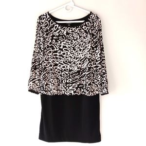 Nicole Miller Loose Top Cut-out Sleeve Fitted Bottom Dress, Black & White, Large